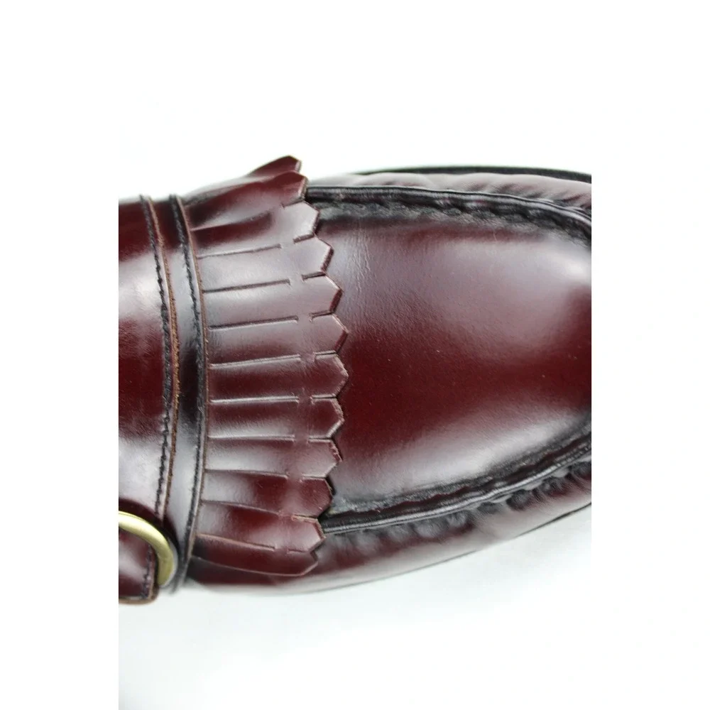 Bass Mens Burgundy Leather Kiltie Loafers Buckle Fringe SlipOn Dress Shoes 11.5M